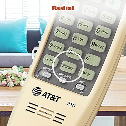 AT&T TRIMLINE 210 Corded Home Phone, No AC Power Required, Improved Easy-Wall-Mount, Lighted Big Button Keypad, 13 SpeedDial Keys, Last Number Redial, Mute, Flash, Volume Control, Beige