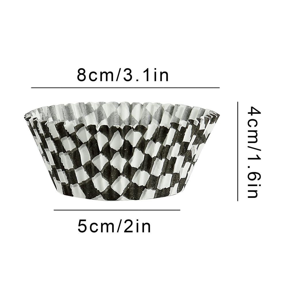 BinaryABC Black Checkered Cupcake Liners Baking Cups,Birthday Cake Decorations Party Supplies,100Pcs