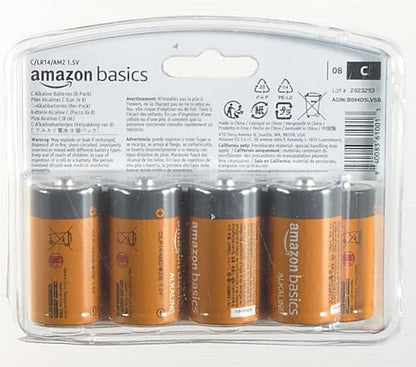 Amazon Basics 8-Pack C Cell Alkaline All-Purpose Batteries, 1.5 Volt, 5-Year Shelf Life