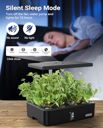 iDOO Hydroponics Growing System Kit 12Pods, Indoor Herb Garden System, with LED Grow Light, Built-in Fan, Auto-Timer, Adjustable Height Up to 11.3", for Home School, for Women