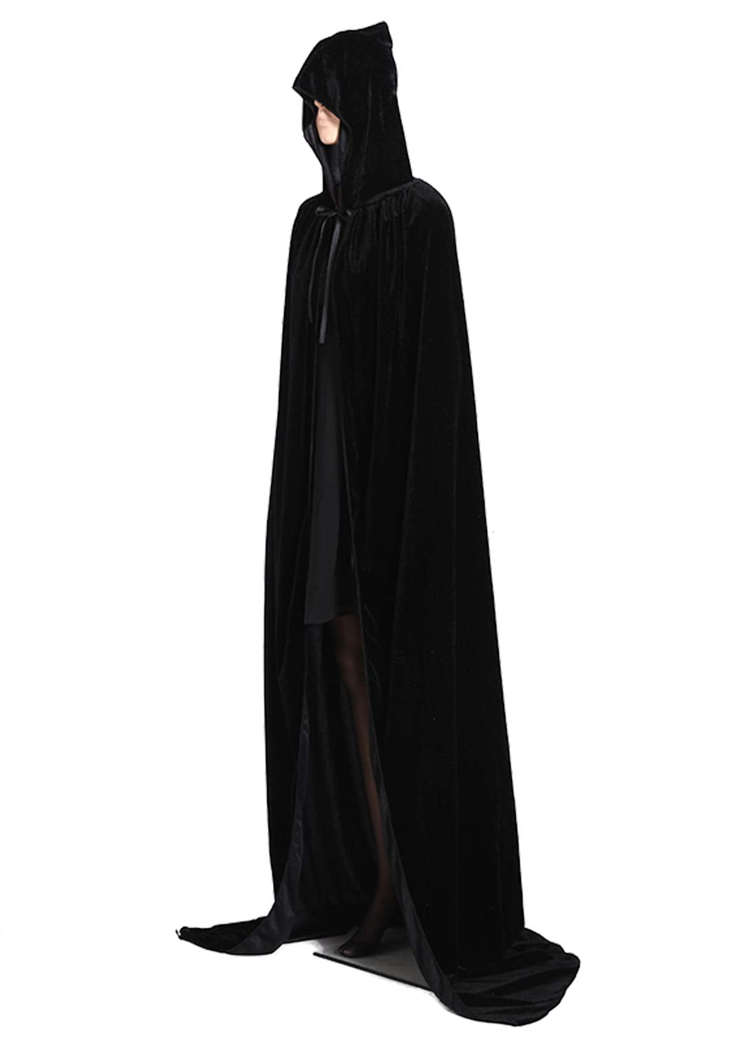 ALIZIWAY Unisex Hooded Cape Long Velvet Cloak for Halloween Masquerade Cosplay Costumes Black 07BM