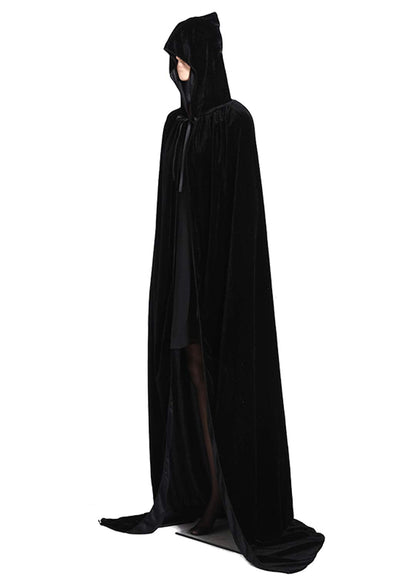 ALIZIWAY Unisex Hooded Cape Long Velvet Cloak for Halloween Masquerade Cosplay Costumes Black 07BM