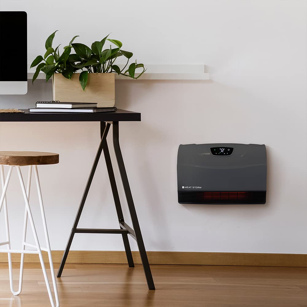 Heat Storm Phoenix HS-1500-PHX, Infrared Space Heater with Attachable Feet, Remote Control, Energy Efficient-750-1500 Watts, Gray Floor or Wall