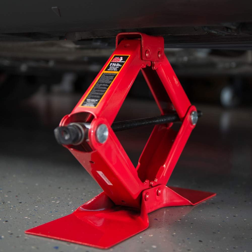 BIG RED T10152 Torin Steel Scissor Lift Jack Car Kit, 1.5 Ton (3,000 lb) Capacity, Red