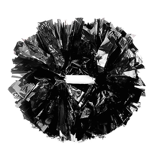 Hooshing 2 Pack Pom Poms Cheerleading Black Metallic with Baton Handle for Cheerleader Sports Dance Team Spirit Party Kids Adults