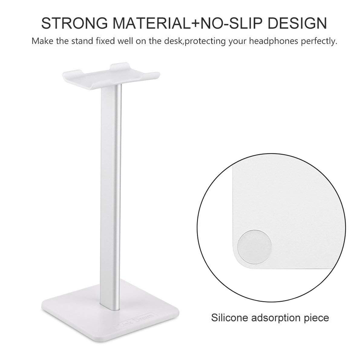 Headphone Stand Headset Holder Gaming Headset Holder with Aluminum Supporting Bar Flexible Headrest Anti-Slip Earphone Stand for All Headphones, White
