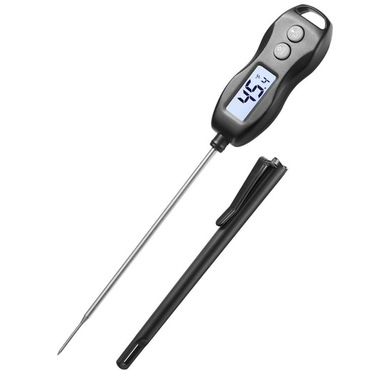 BRAPILOT Digital Meat Thermometer Backlight,Waterproof Instant Read Food Thermometer for Cooking Grilling BBQ Baking Liquids Beef Turkey (Black)