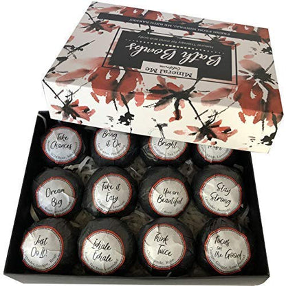 Bath Bombs for Women Relaxing with Inspirational Messages, 12 Natural and Organic Bath Bombs with Essential Oils & Skin Moisturizing Shea Butter. Birthday Gift, Appreciation Gift for Wife Girlfriend