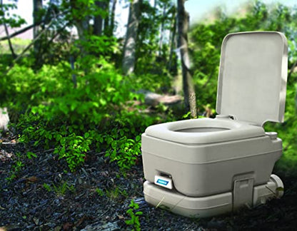 Camco 2.6-Gallon Portable Toilet - Features Detachable Holding Tank w/Sealing Slide Valve & Bellow-Type Flush - Easy Transport w/Compact Lightweight Design & Carry Handle - Gray (41531)
