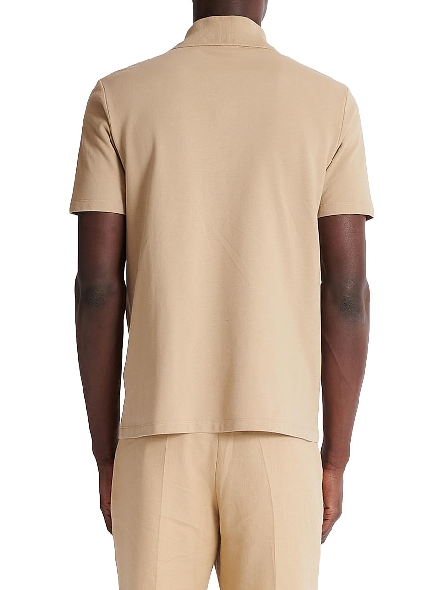 Balmain, Logo-Embroidered Cotton Quarter-Zip Polo Shirt, Small, Camel Blanc
