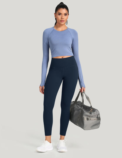 HeyNuts Pure&Plain Workout Pro 7/8 Leggings for Women, High Waisted Athletic Compression Tummy Control Yoga Pants 25'' True Navy M(8/10)