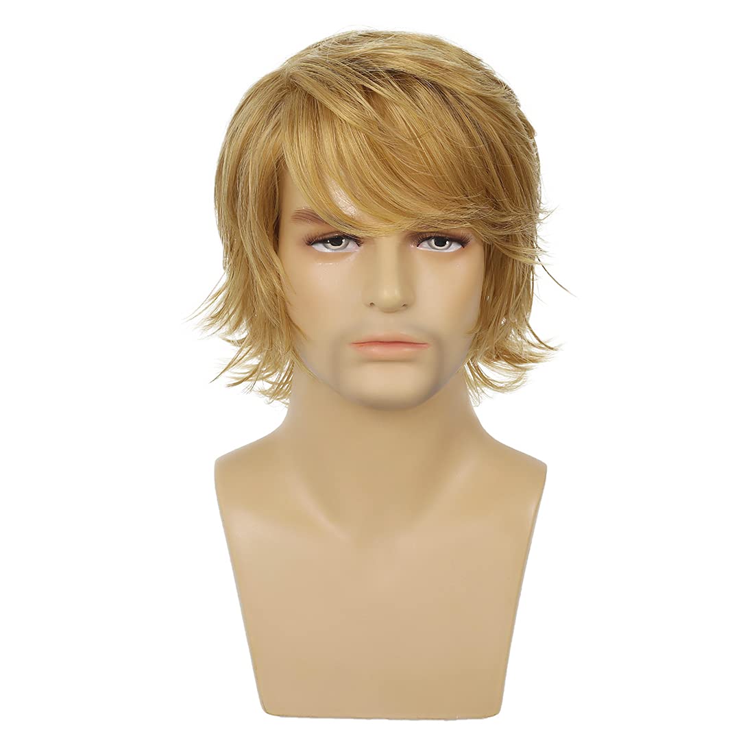 Wiwige Mens Blonde Wig Short Layered Natural Fluffy Wig Synthetic Heat Resistant Halloween Cosplay Hair Wig