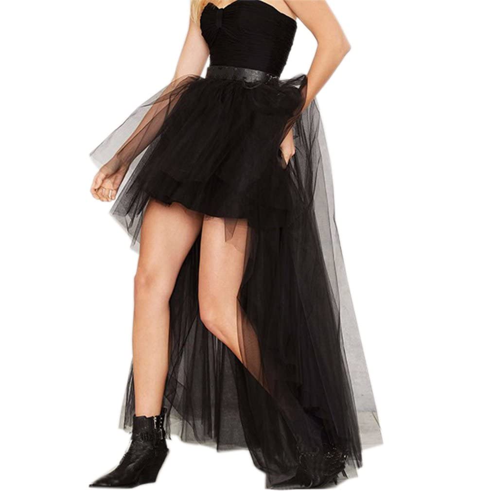 Women's High Low Long Halloween Tutu Tulle Skirt Elastic Waist Festival Party Skirt Black Tutu