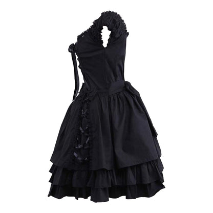 Ainclu Womens Classic Black Layered Lace-up Goth Lolita Dress M