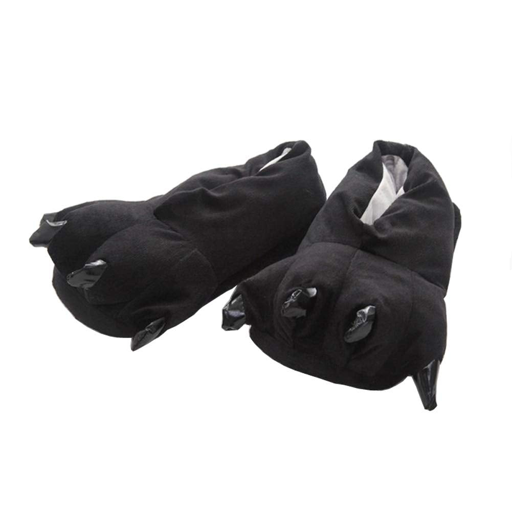Adult Cute Plush Animal Paw Slippers Fuzzy Warm House Shoes Black M