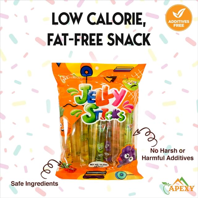 Apexy Jelly Straws, Fruit Jelly Filled Strips, Tiktok Candy Trend Items, Assorted Fruit Jelly Sticks, 15.23oz (432g)