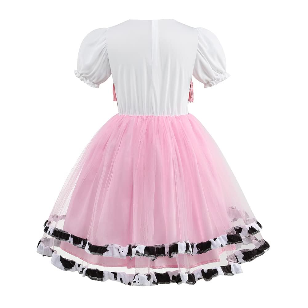 HAPNBCELE Pink Cowgirl Costume for Girls Cow Outfits with Hat Halloween Cosplay (Pink, 11-12 Years)