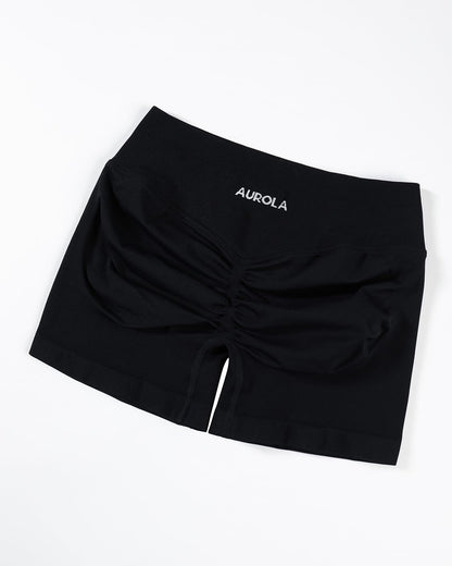 AUROLA Influence Collection Workout Shorts for Women,No Roll Up New Scrunch SeamlessGym Short-2.5" Inseam, Black, M