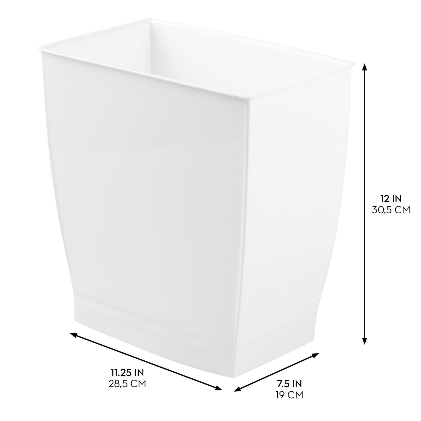 InterDesign Mono Wastebasket Trash Can - Rectangular, White