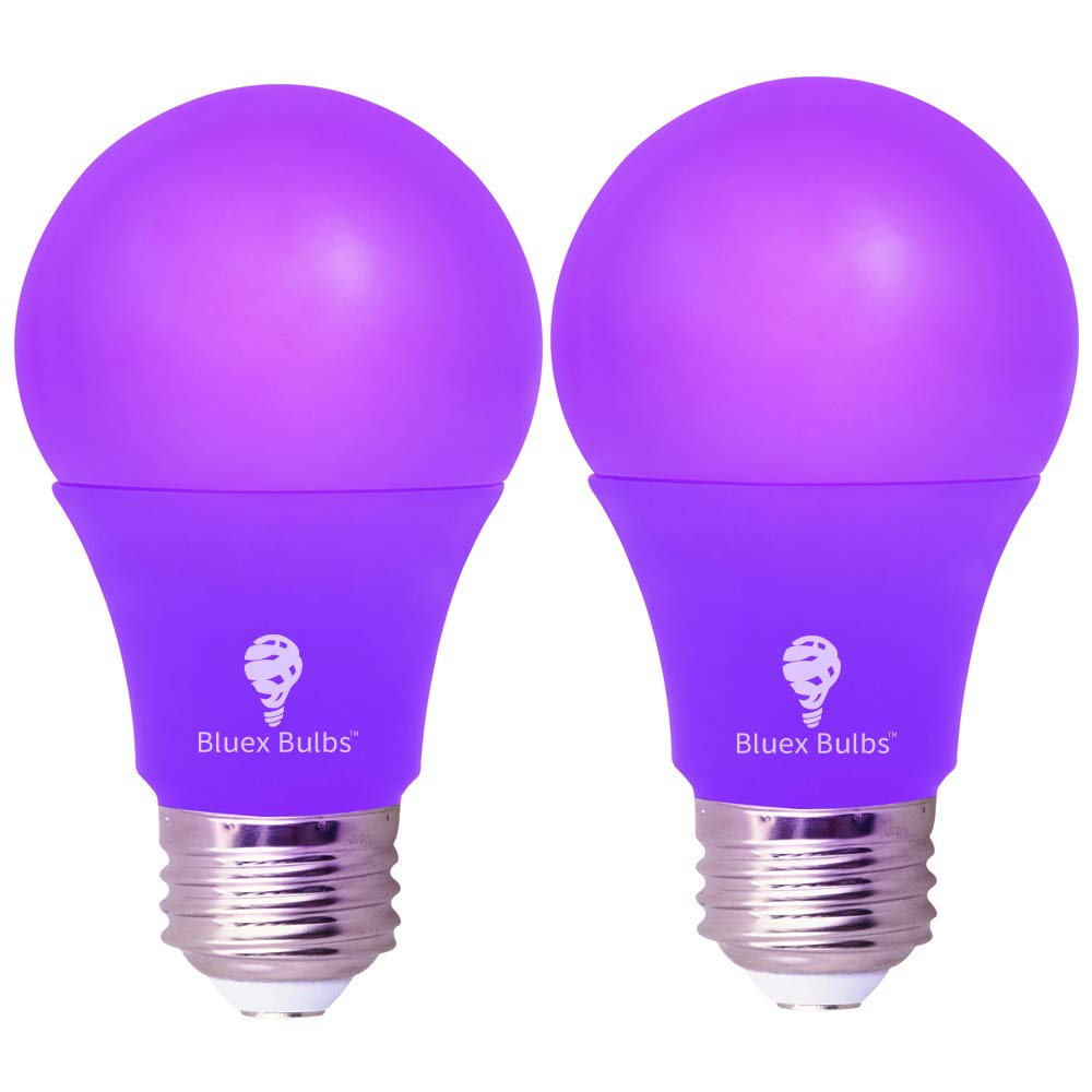 BlueX Bulbs 2 Pack LED A19 Purple Light Bulb - 9W (60Watt Equivalent) - E26 Base LED Bulb, Party Decoration, Porch, Home Lighting, Holiday Lighting, Non-Dimmable.