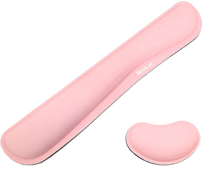 BamLue Upgrade Cleanable PU Leather Keyboard Wrist Rest, Gel Mouse Wrist Pillow Pad Set for Easy Typing & Pain Relief for Laptop, Office & Home, Ergonomic Sets for Keyboard-Pink
