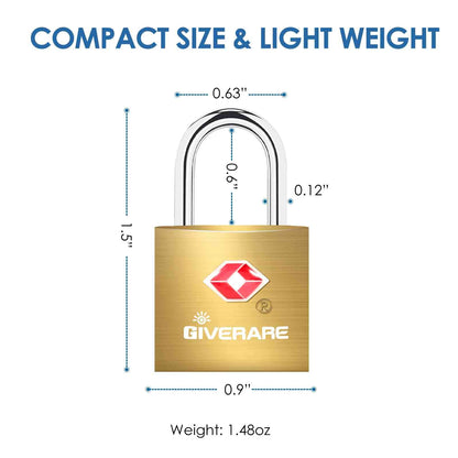 4 Pack TSA Approved Travel Luggage Locks with Keys, Solid Brass Copper Keyed Padlock, Small Locks for Suitcase, Backpack, Gym Locker, Jewelry Box, Gold-by GIVERARE