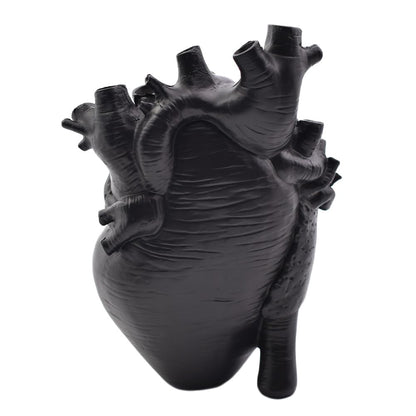 Human Heart Organ Shape Vase Creepy Halloween Home Desk Flowers Pot Decor, Medium Size 6.2" x 4.2", Black