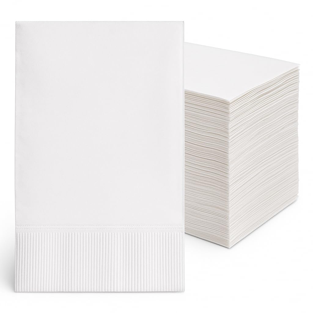 Bell Marque White Dinner Napkin-300 2-Ply White Dinner Napkins, 0.1" Height, 17" width, 15" Length (Pack of 300)