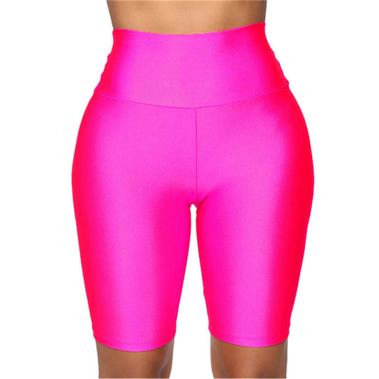 Hupplle Women's Neon Shiny Biker Shorts High Waisted Stretchy Athletic Cycling Shorts Workout Running Pants (as1, Alpha, m, Regular, Regular, Hot Pink)