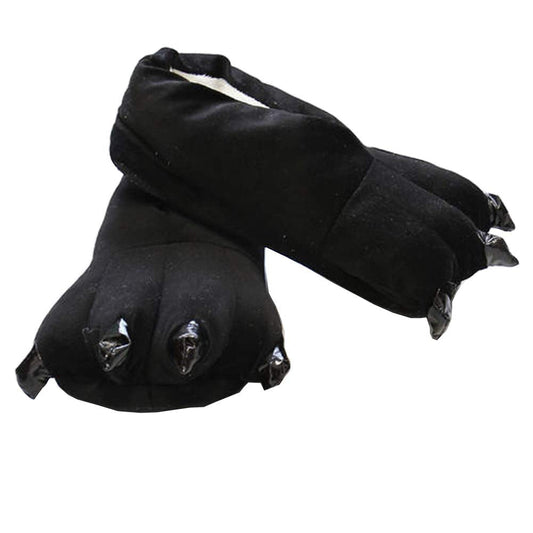 Adult Cute Plush Animal Paw Slippers Fuzzy Warm House Shoes Black M