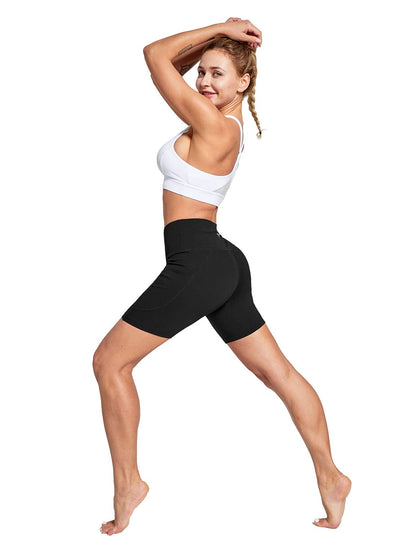 baleaf Women's 6" High Waisted Biker Shorts Gym Workout Yoga Running Athletic Spandex Shorts with Pockets Black M