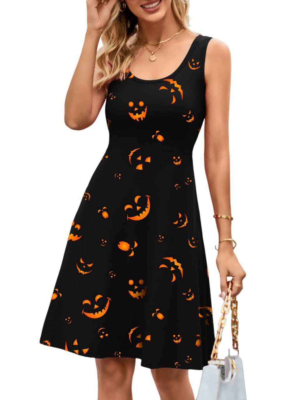 Herou Halloween Women's Sexy Sleeveless A-line Flared Midi Tank Dress Halloween-02 X-Large