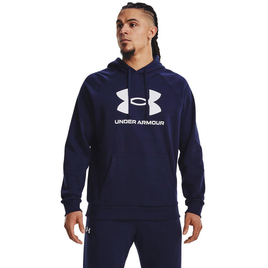 Under Armour Men's Rival Fleece Logo Hoodie, (410) Midnight Navy / / White, X-Small