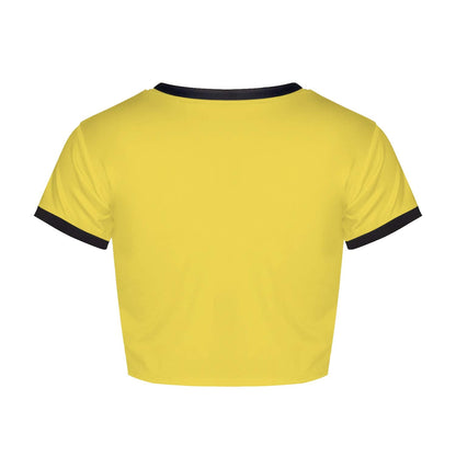 Womens Crop Tops Summer Casual Short Sleeve Goth Halloween Graphic Cropped T Shirts (Yellow Chunky Doll 008,S)