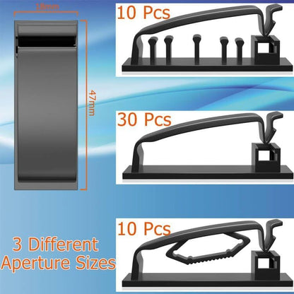 Cable Clips 50Pcs, Cable Management Under Desk Self Adhesive Cable Management Clips, 3 Functions Cord Holder, Large Cable Organizer Wire Keeper for Home Office Desk Phone Car Wall Desktop (Black)