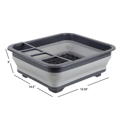 Home Basics Silicone and Plastic Easy Storage Collapsible Dish Rack with Cutlery Holder (Grey)