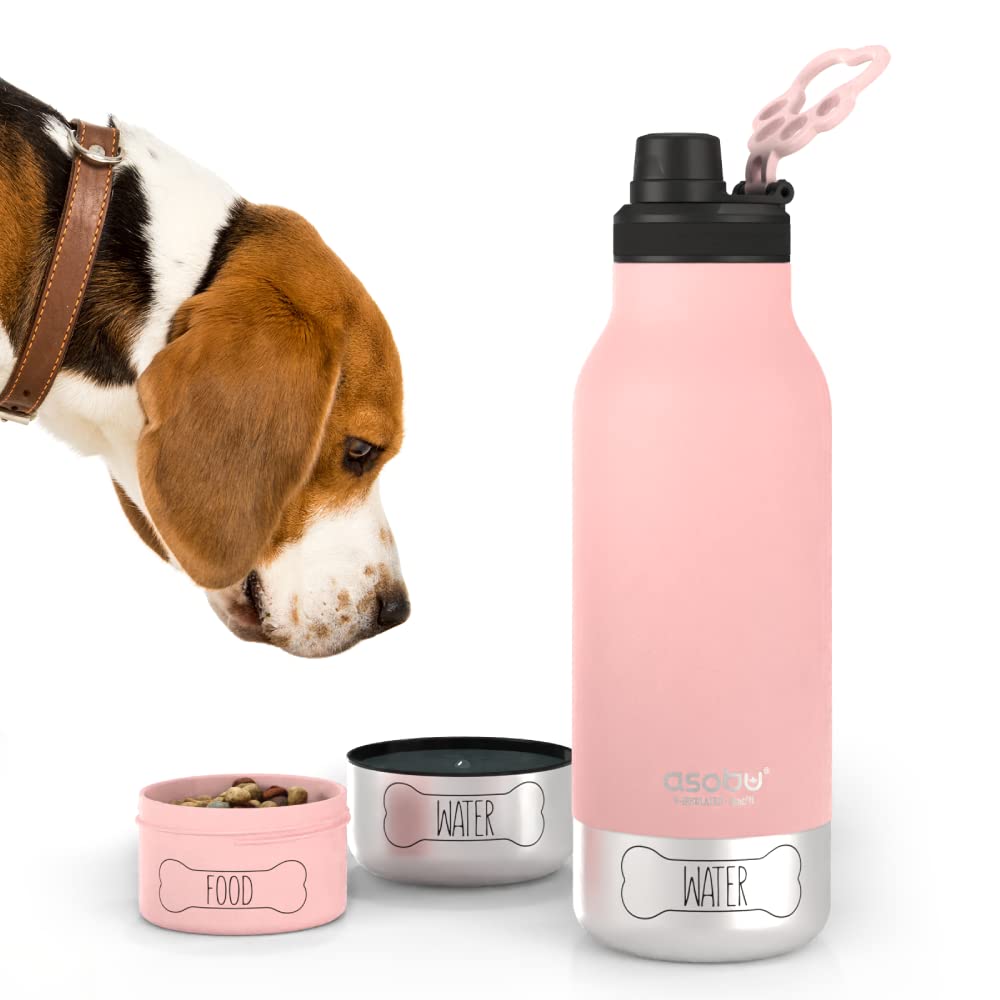 Asobu Dog Barky Bottle – Insulated Stainless Steel Water Bottle with 2 Removable Dog Bowls for Food, Treats & Water – Pet-Friendly Travel Bottle for Hiking, Road Trips & Outdoor Adventures
