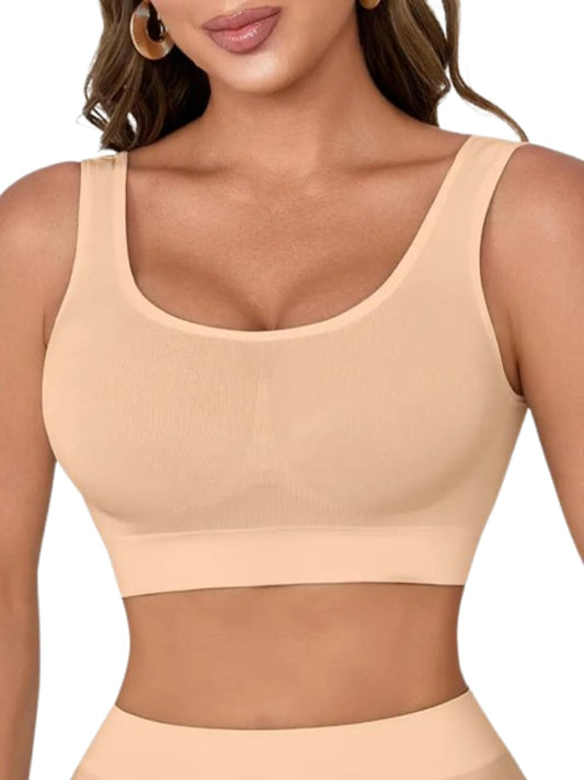 Boolavard New Seamless Sports Style Bra Crop Top Vest Comfort Stretch Bras Shapewear (XL, Nude)