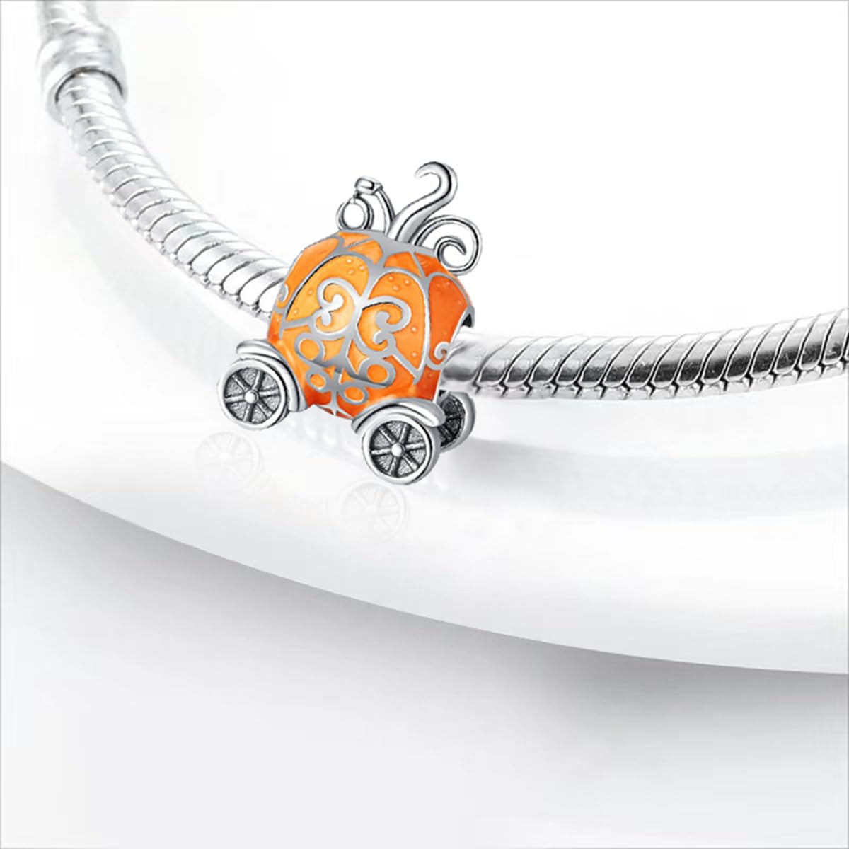 BEVALY Halloween Glow-in-the-dark Pumpkin Car Charm Fit for Pandora Bracelets and Necklaces, 925 Sterling Silver Bead Jewelry Gift for Women