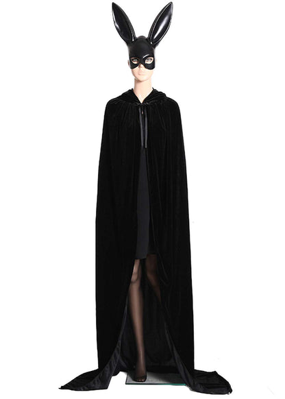 ALIZIWAY Unisex Hooded Cape Long Velvet Cloak for Halloween Masquerade Cosplay Costumes Black 07BM
