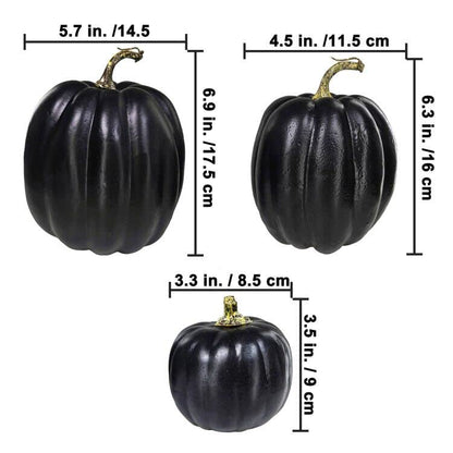 Winlyn 7 Pcs Assorted Artificial Black Pumpkins Halloween Faux Rustic Decorative Foam Pumpkins for Fall Halloween Thanksgiving Tabletop Centerpiece Mantel Kitchen Decor