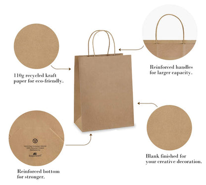 BagDream Gift Bags 8x4.25x10.5 100Pcs Brown Paper Gift Bags with Handles Bulk for Wedding, Party Favor, Grocery, Shopping, Retail, Merchandise Medium Kraft Paper Sacks