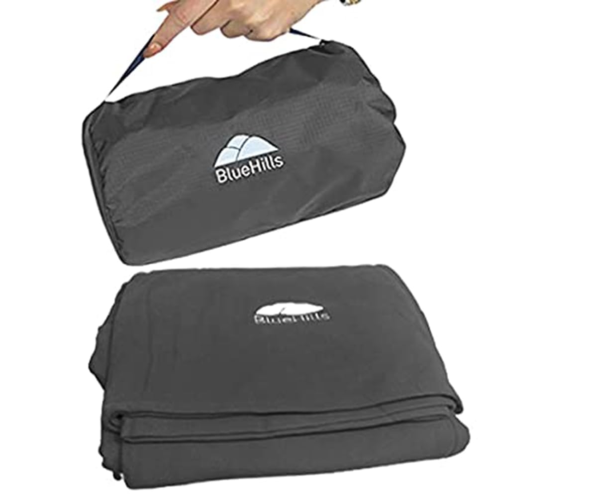 BlueHills Ultra Compact Travel Blanket Pillow in Portable Bag Case Soft 70 X 56 with Strap Backpack Clip Premium Cozy Soft Compact Pack Large Blanket for Airplane Flight Layover Grey - Gray C002