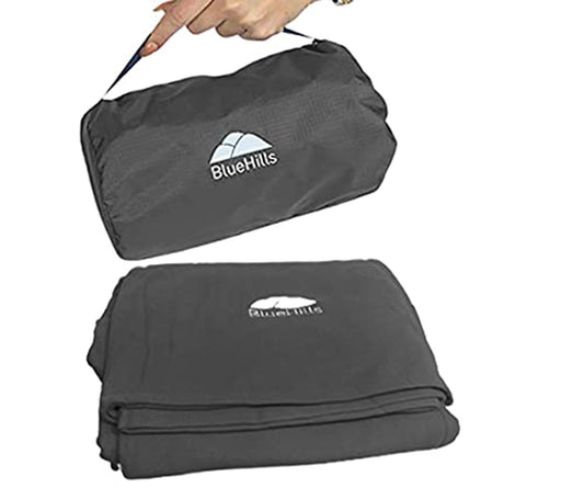 BlueHills Ultra Compact Travel Blanket Pillow in Portable Bag Case Soft 70 X 56 with Strap Backpack Clip Premium Cozy Soft Compact Pack Large Blanket for Airplane Flight Layover Grey - Gray C002