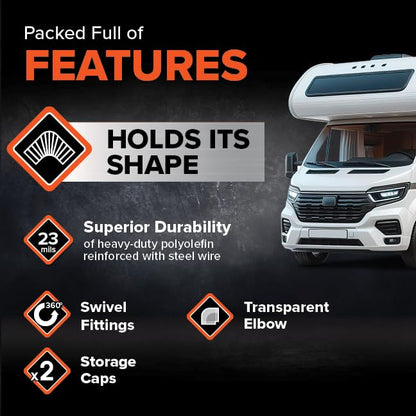 Camco RhinoFLEX 15-Ft Camper/RV Sewer Hose Kit - Features Clear Elbow Fitting w/Removable 4-in-1 Adapter - Connects to 3” Slip or 3”/3.5”/4” NPT Threaded Sewer Connection (39761)