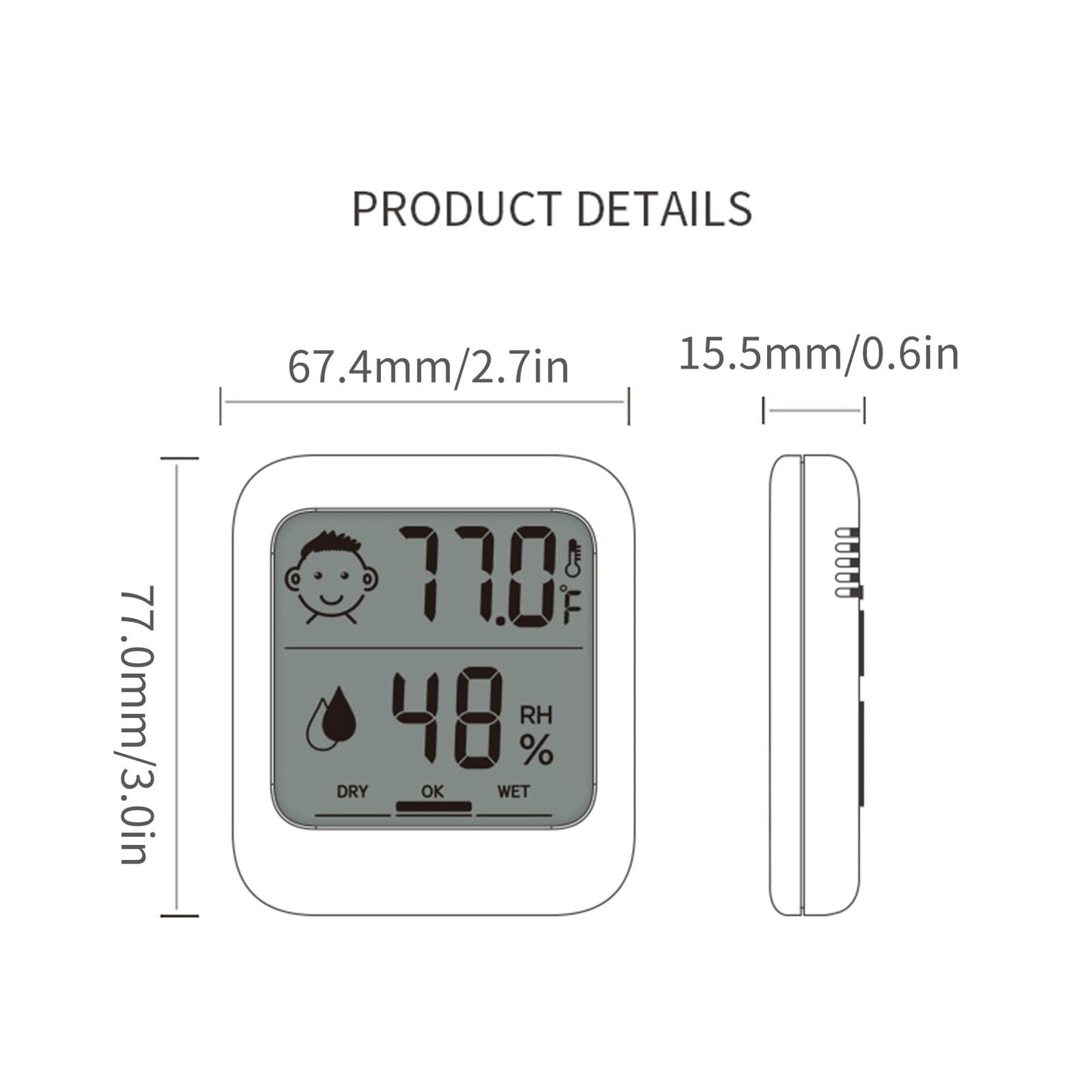 HATUSOKU Digital Thermometer and Hygrometer with Comfort Face Display, Hygrometer, Stand, Magnet, Hanging, Simple, Infectious Disease Prevention, Heat Stroke Prevention (Simple, No Clock)