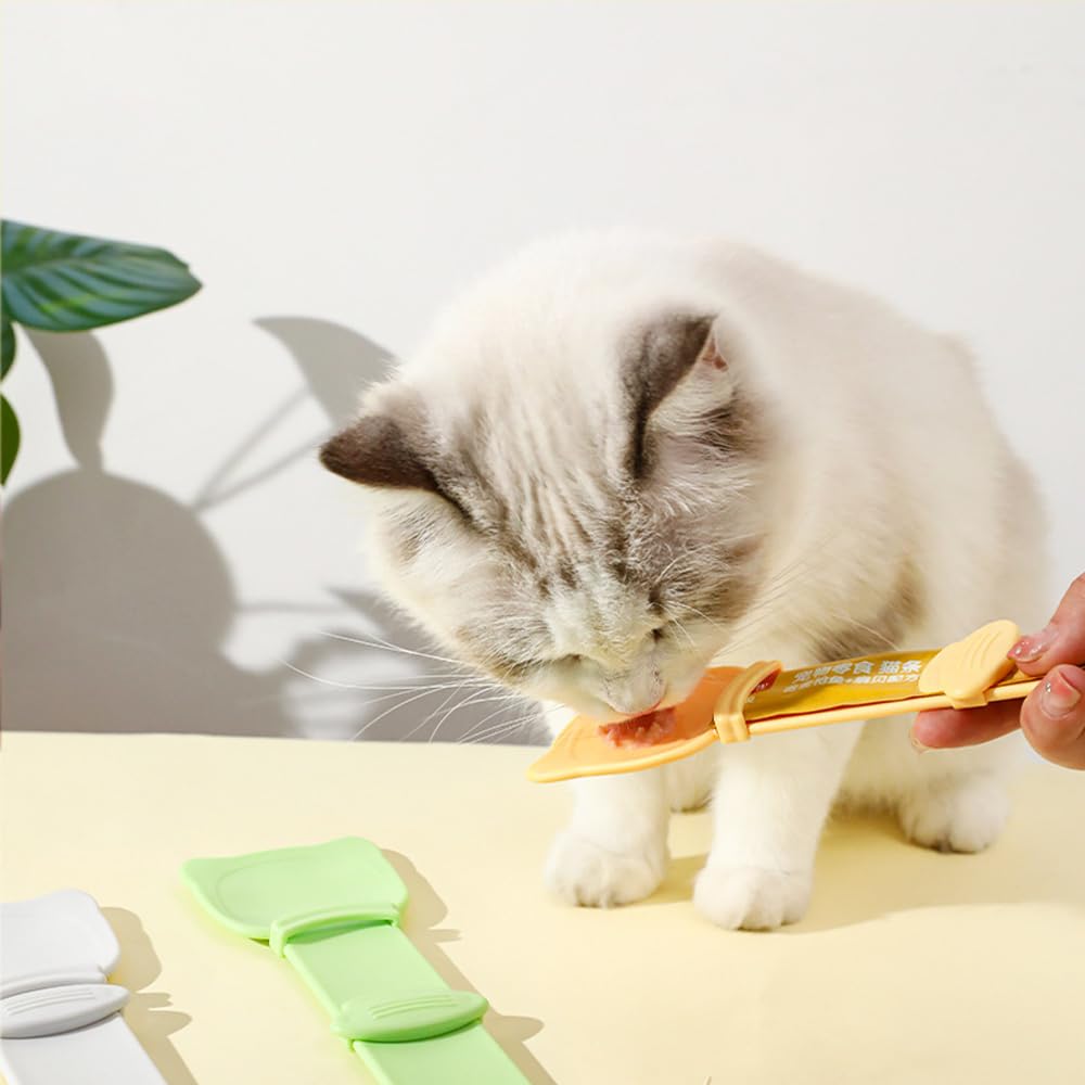 Arvintas 3PCS Cat Strip Feeder Spoon, Sliding Pet Treat Spoon Squeeze, Easy Feeding Pet Spoon for Puree and Bisque Delectables Lickable Wet Cat Treat