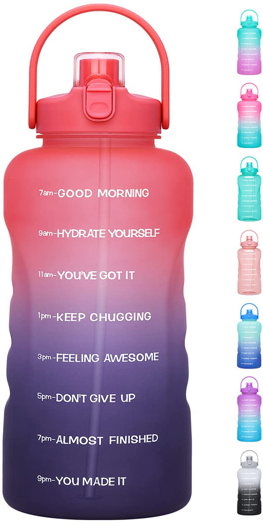 HydroPal 1 Gallon Water Bottles with Straw, 128 oz / 3.8L Water Bottle BPA Free Innovative 2-IN-1 Lid Gym Bottle with Times to Drink Motivational, Large for Sports Fitness Camping Water Jug One Gallon