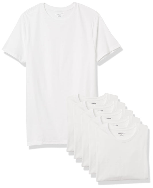 Amazon Essentials Men's Cotton Crew Neck T-Shirts, Versatile Soft Basics, Pack of 6, White, Large