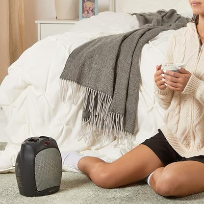 Amazon Basics Ceramic Space Heater, Portable Indoor Heating Solution, With Overheat and Tip-Over Protection, Thermostat, Non-Oscillating, 1500W, 7.52"D x 6.34"W x 9.45"H, Black